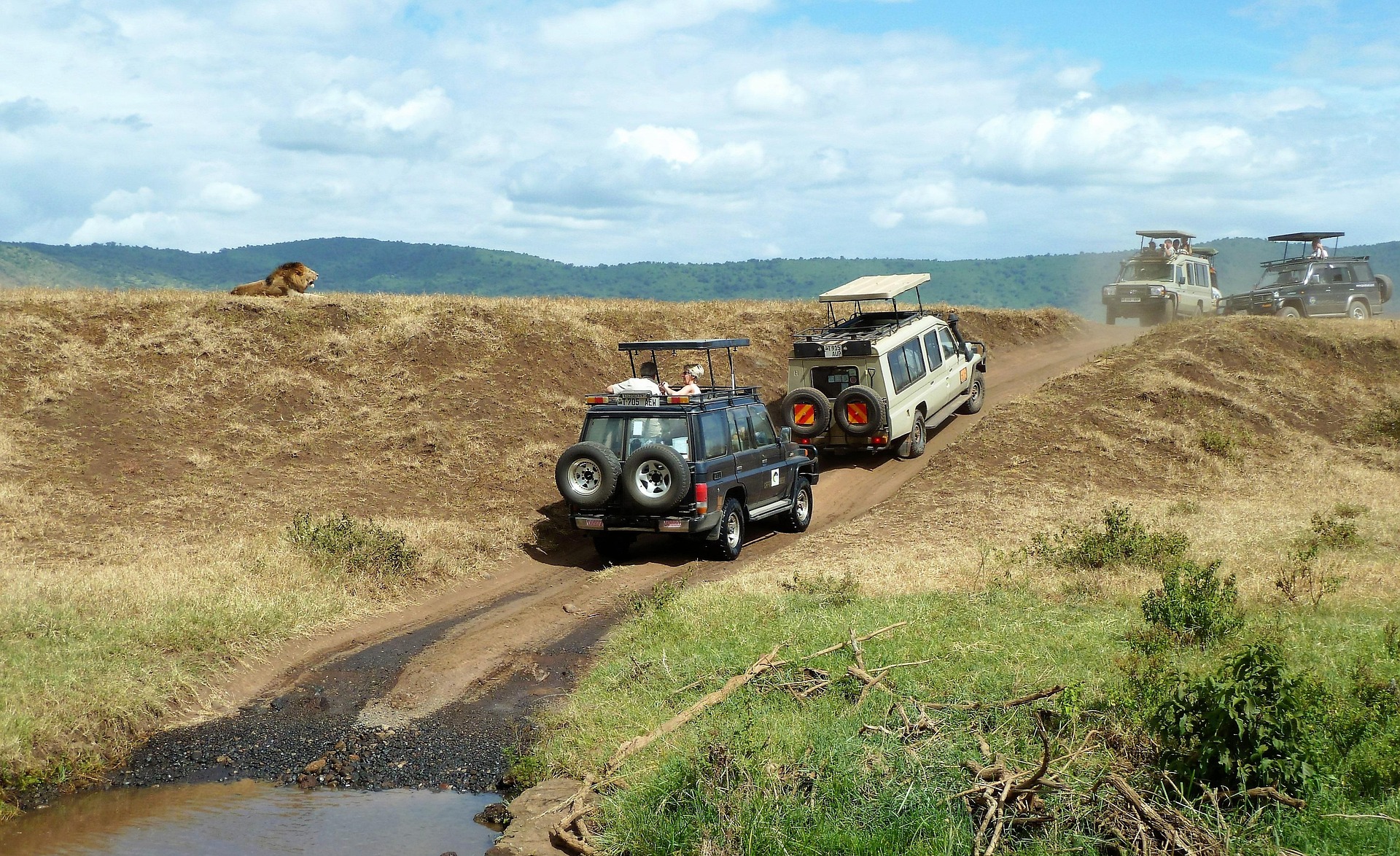 Safari vehicles in Tanzania